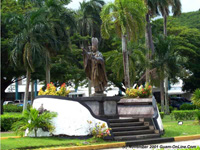 Bronze statue honoring visit of Pope John Paul to Guam in 1981 illustrating the influence of the Catholic Church on Guam.