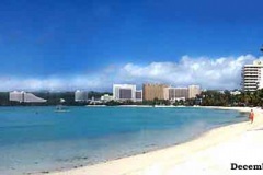Hotel row on Tumon Bay beach on the Philippine Sea on the West coast of Guam.