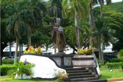Rotating statue of Pope John Paul II in Hagatna, memorializing historic visit to Guam in 1981 rotates once every 24 hours.