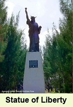 Replica of the Statue of Liberty at the entrance to Hagatna Harbor.