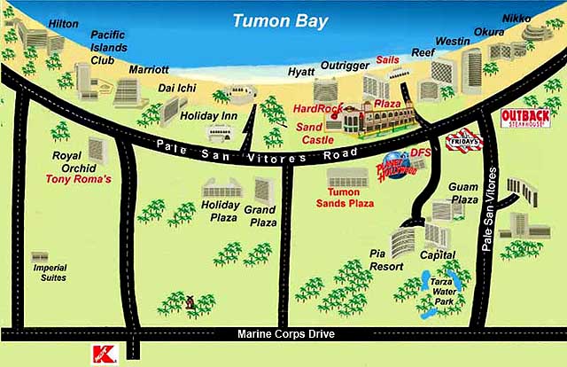 Map of Tumon Beach Hotels and Restaurants
